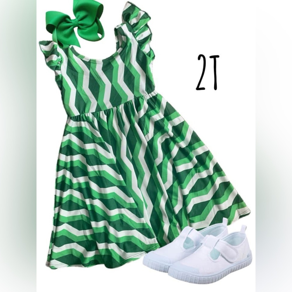 DotDotSmile Green Chevron Striped Kids Dress